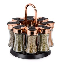 Tower T826020RM Rose Gold, Rotating Spice Rack with 8 Jars Pre Filled