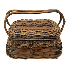 Vtg Picnic Basket Wooden