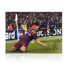 David Villa Signed Barcelona Football Photo: 2011 Final Goal