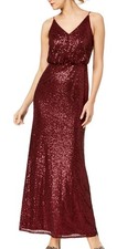 Adrianna Papell Burgundy Red Full Sequin Long Evening Gown Prom Dress. Sz 12 vgc
