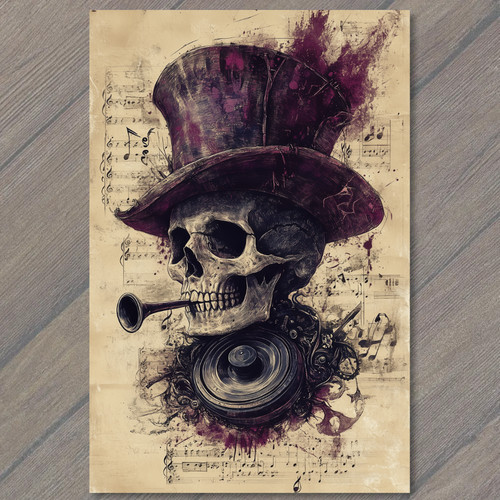Postcard skull top - postcard, hat
