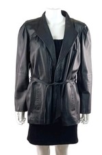 Wallace Sacks Made in England Black Belted Leather Jacket  Vintage Size 16 EU 42