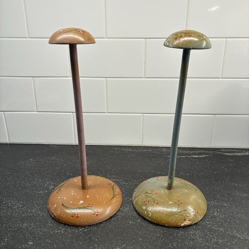 Antique painted wood hat wig - wood,