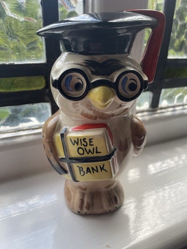 Wise owl bank vintage ceramic - owl,