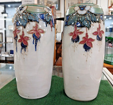 Pair Of Large Doulton Lambeth Fuchsia Vases By Christine Abbort Circa 1925