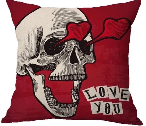 Skull love you red linen - i,