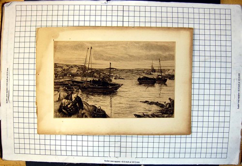 Old etching fishing - old, nets