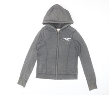 Hollister Women Grey Full Zip Hoodie Small Faux Fur Lined