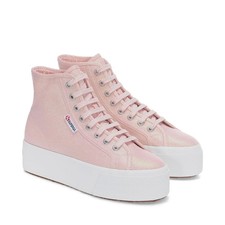 Superga Pink Glittery White Platform Sneakers Baseball Boots Trainers Size 5 38
