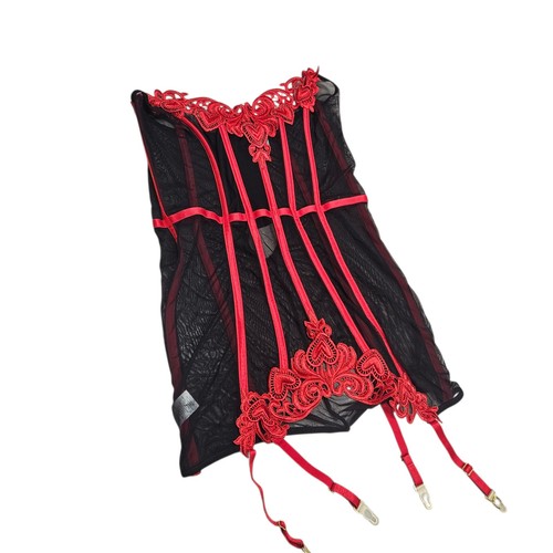 Venus red lace trim garter - lace,