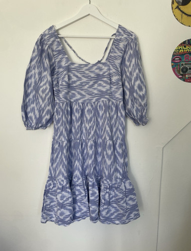 Blue white ikat square - blue,