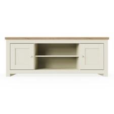 TV Stand Cabinet Unit Modern 2 Door Entertainment Open Shelf Cream
