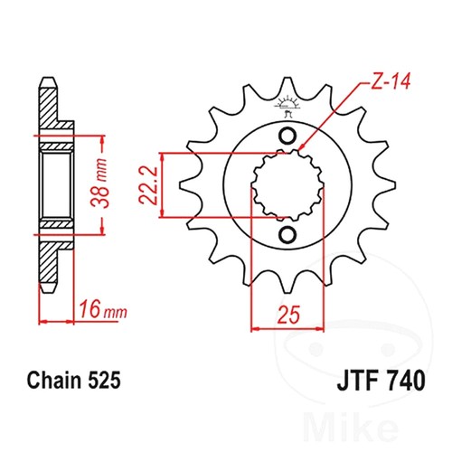 Front sprocket tooth - 15, 525