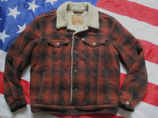 LEVI LEVIS VINTAGE FASHION AMERICAN red wool CHECK trucker sherpa JACKET COAT m