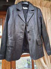 LIZ CLAIBORNE BLACK NAPPA LEATHER BLAZER JACKET HAND STITCHED UK MEDIUM 