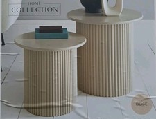 Set Of Two Round Side Table Coffee Table Panelled Table Home Furniture- Beige