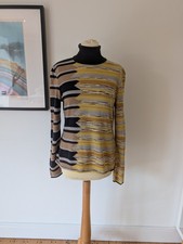 MISSONI Vintage Yellow Brown Patterned 90% Wool Roll Neck Jumper Sweater 48 C39"