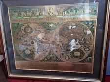 WORLD MAP SILVER LEAF PRINT BASED ON ORIGINAL WILLEM BLAEU WALL MAP 1571-1638