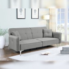 Grey Linen Sofa Bed With 2