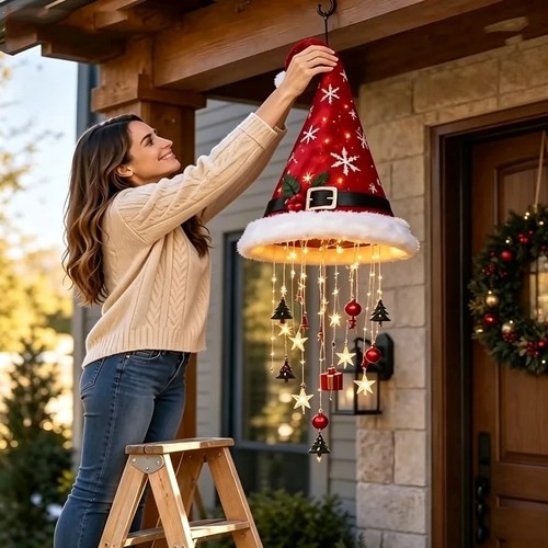 Lighted santa hat hanging - lighted,