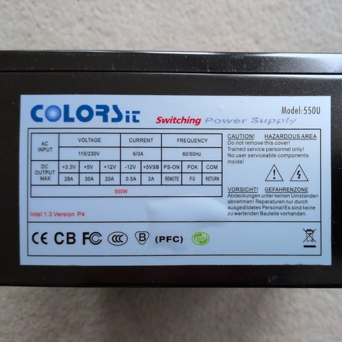 Colorsit 550w pin atx - 20+4, 12v