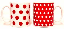 Red Dots and Spots Mugs Set of 2 Porcelain 10.5 oz 300 ml Cups Hand Decorated UK