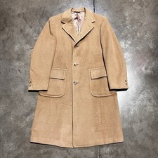 Vintage Malcolm Kenneth Camel Hair Overcoat Med Tan Mongolian Long Trench 70s