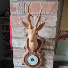 Vintage Plastic Wall Mounted Deer Stag Barometer With Antlers made in France 