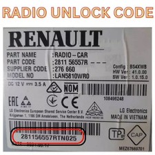 RENAULT RADIO CODE UNLOCK FOR ALL MODELS TRAFIC MEGANE SCENIC TWINGO MASTER CODE