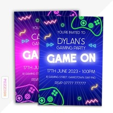 Personalised Gaming Birthday Party Invitations For Boys Girls Children Kids