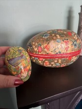 Vintage Early W. German 1900s Decorated Card Easter Eggs. One Large, One Small