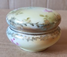 Rare Vintage H&S Oriental Roses Gilded Porcelain Dressing Table Powder Jar/Pot.