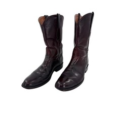 JB Hill Texas Mens Leather Cowboy Boots Burgundy Western Style Size 8D
