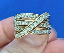 Diamonique Sterling Silver Gilt & CZ 4 Row Criss-Cross Ring 925 QVC DQCZ Size J