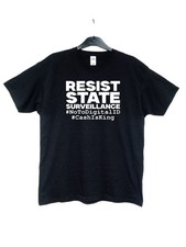 Resist State Surveillance No To Digital ID Black T-Shirt Size S/Junior