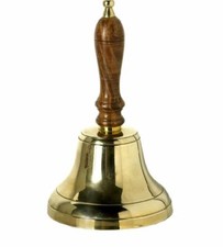 Solid Brass Wooden Handle School Dinner Large Hand Bell Handbell 24cm Reception