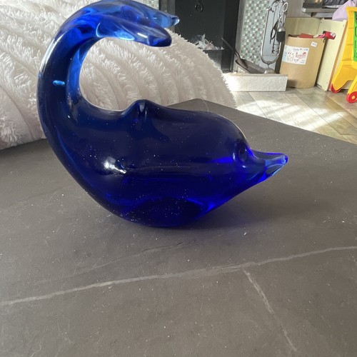 Blue glossy glass dolphin - blue,