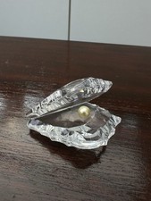 Crystal Cut Glass Oyster Clam Shell With Pearl