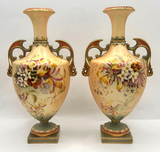 Pair of Antique Royal Worcester Hand-Painted Blush Ivory Vases, 1903