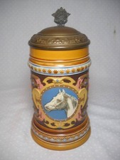 Rare Mettlach Horse Head Stein #1454 Circa 1887 Pottery Etched 1/2L Excellent