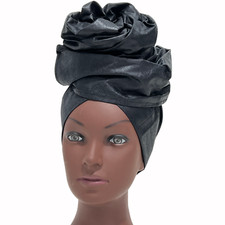 Black Head Wrap Scarf Head Tie African Fabric Print 100% Cotton Funeral  21"x71"