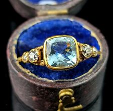 Antique Aquamarine and Diamond ring, 18ct yellow gold