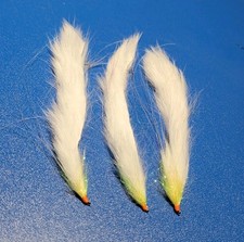 3 x 10cm White barbed & barbless chart flash fritz SNAKE trout flies Zonker #10