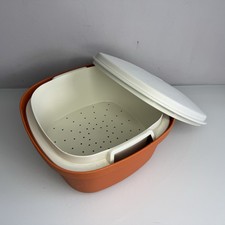 Vintage Tupperware Salad Keeper Drainer Rice Veg Steamer Microwave Orange