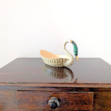 Enamelled brass swan trinket dish. Lovely handpainted head with gold bill.
