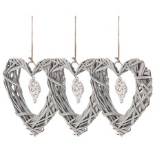 3 Pcs Wicker Heart Wreath Hanging Decoration for Home Wall Door Party Decor