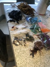Large Bundle Feathers Including Gold, Silver & Peacock Feathers
