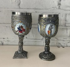2 x HIS & HERS Metal Goblet Wine Chalice - Medieval Knights Decorations