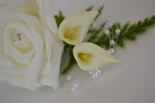 Wrist corsage rose wedding prom with calla lily  Diamante pearl ribbon bracelet