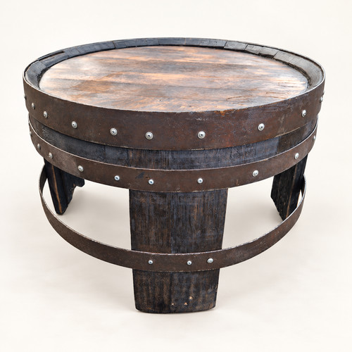 Round whiskey barrel coffee - barrel,